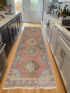 Alfombra turca vintage hecha a mano de 4,5 x 13 pies para cocina y pasillo, 100% lana