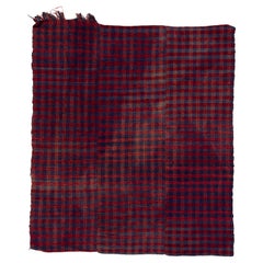 Kilim vintage a quadri rosso e blu, tessuto decorativo fatto a mano per la casa, 4.5x5 ft