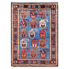 4'5"x5'10" Blue Afghan Ersari Caucasian Design Revival Hand Knotted Wool Rug