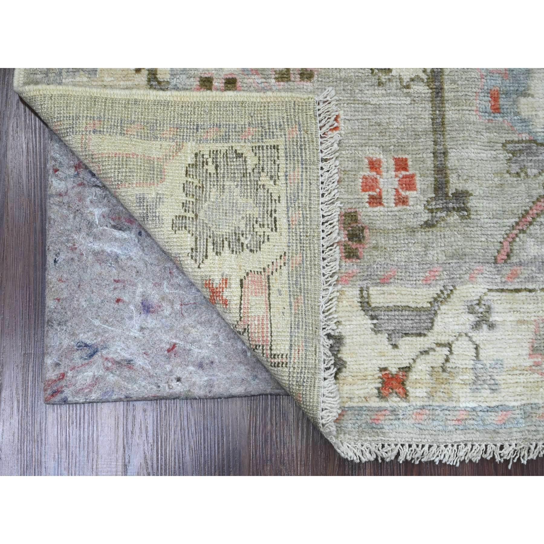 Medium Gray, Afghan Angora Oushak with All Over Pattern, Hand Knotted, Vegetable Dyes, 100% Wool, Oriental Rug
Primary materials: Wool
Latex: No Pile 
height: 0.25 Inches
Style: Transitional
Primary color: Grey
Secondary colors: Pink, Red, Charcoal