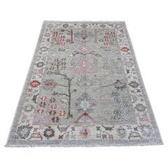 4'5"x6' Gray Afghan Angora Oushak All Over Pattern Hand Knotted Pure Wool Rug
