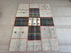 4.5x6.3 Ft Vintage Anatolian Kilim Patchwork Rug, Custom Options Available