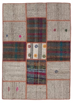4.5x6.3 Ft Vintage Anatolian Kilim Patchwork Rug, Custom Options Available