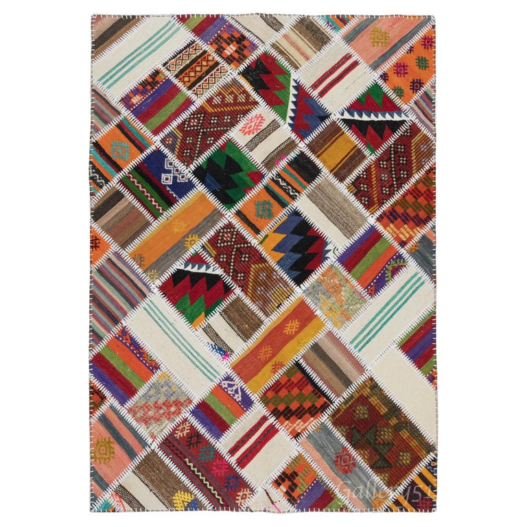 4.5x6.4 Ft Central Anatolian Handmade Patchwork Rug Made from Vintage