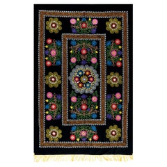 Silk Embroidered Wall Hanging, Suzani Fabric Tapestry, Retro Throw