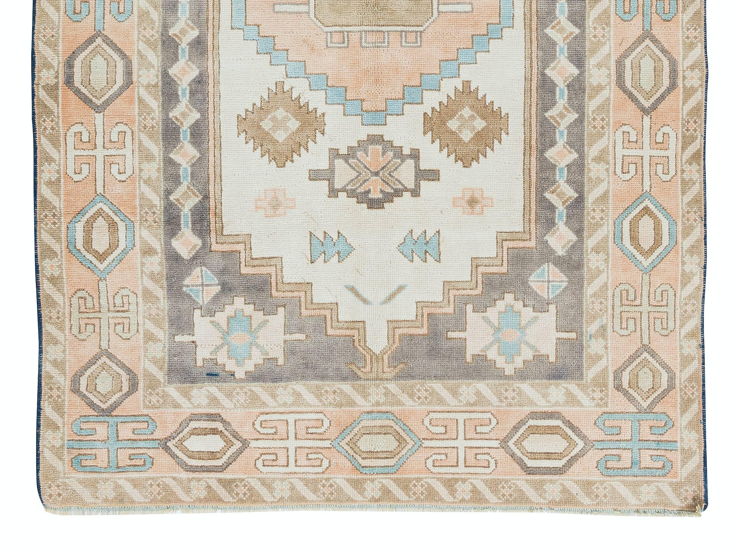 Contemporary 4.5x6.7 Ft Modern Geometric Wool Area Rug, Vintage Hand Knotted Turkish Carpet For Sale