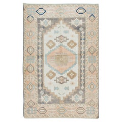 4,5x6.7 Ft Moderner geometrischer Teppich aus Wolle, handgeknüpfter türkischer Vintage-Teppich