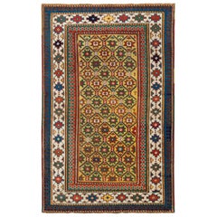 4.5x6.7 Ft Antique Handmade Yellow Ground Gendje Rug. South Caucasus. circa 1880