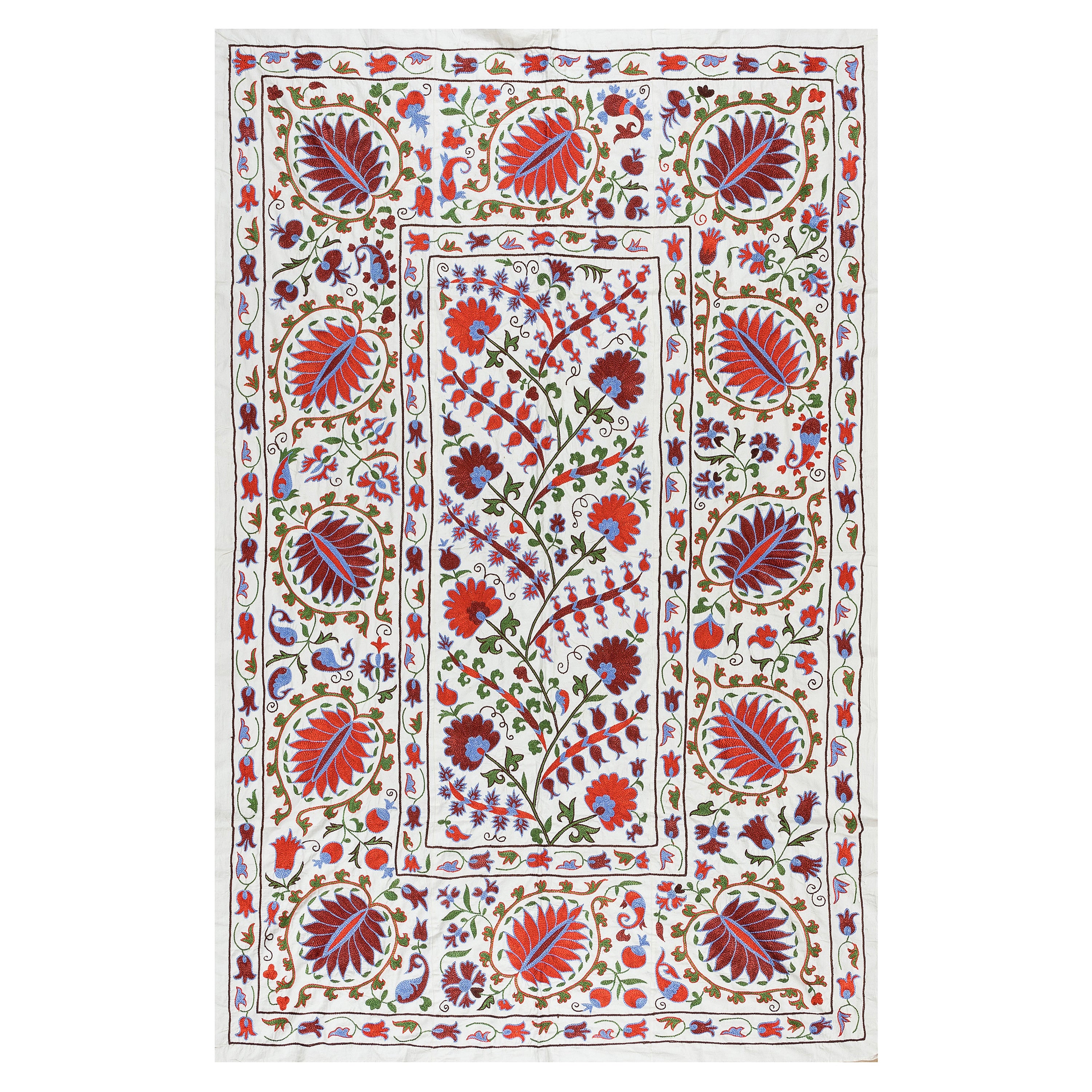 4,5x6.9 Ft Wandbehang aus Seide mit Stickerei, Boho-Wanddekor, Wandteppich mit Gobelinstickerei