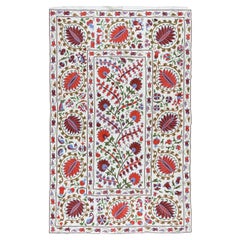 4.5x6.9 Ft Silk Hand Embroidered Suzani Bed Cover, New Traditional Wall Hanging