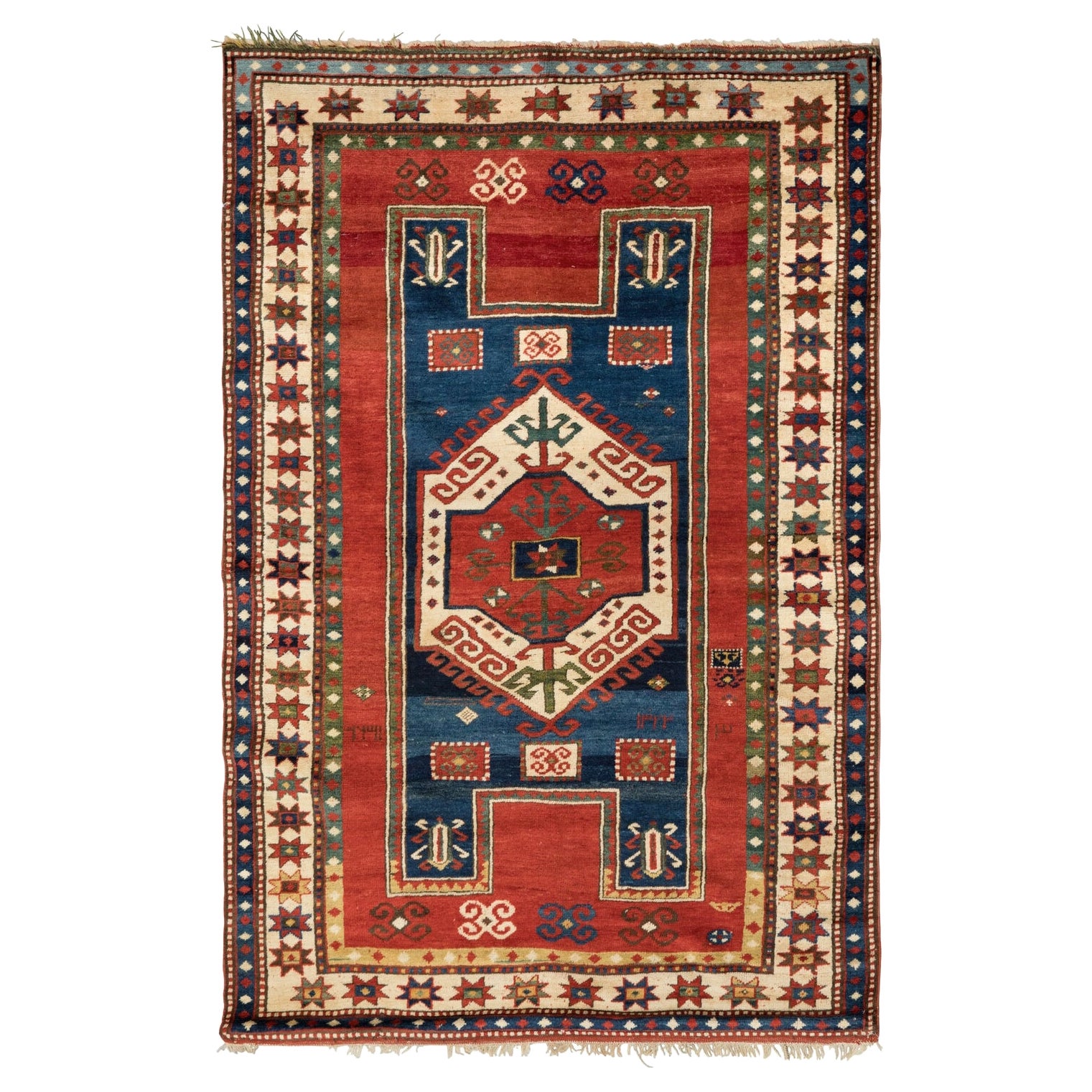 4.5x7 Ft Antique Fachralo Kazak Rug, Ca 1880