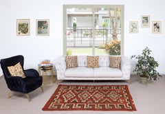 4.5x7 Ft Antique Navajo Ganado Rug, Red & Ivory Geometric Design, Ca 1925–1945