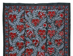 Uzbek Suzani Textile, Embroidered Cotton & Silk Wall Hanging, Bed Cover