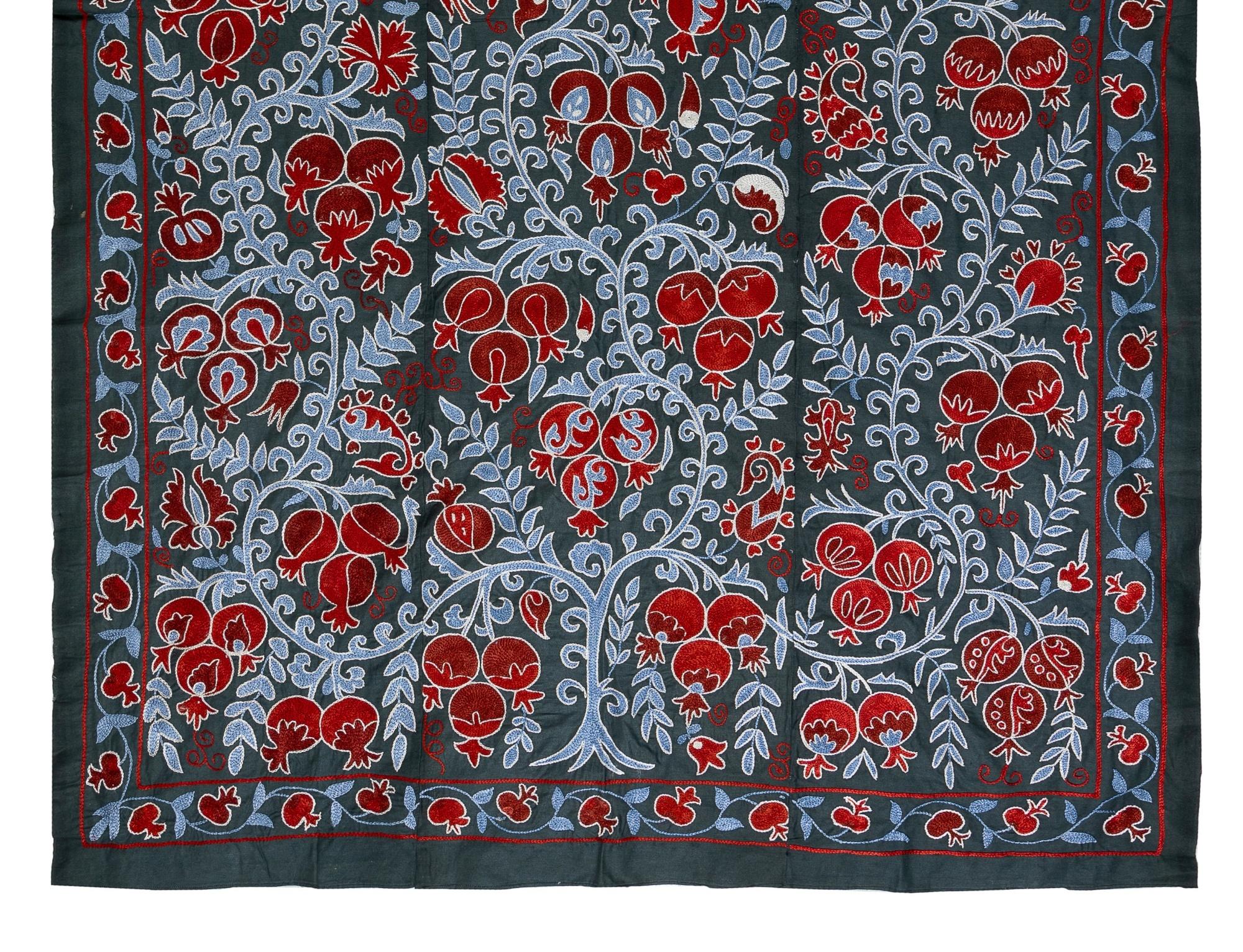 Uzbek Suzani Textile, Embroidered Cotton & Silk Wall Hanging, Bed Cover In New Condition In Philadelphia, PA