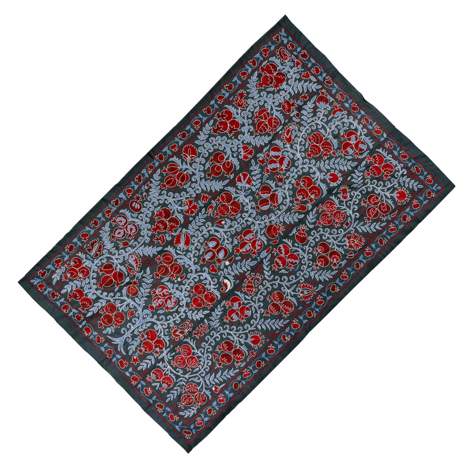 Uzbek Suzani Textile, Embroidered Cotton & Silk Wall Hanging, Bed Cover 1