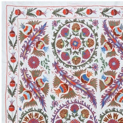 4.5x7.3 Ft Silk Embroidery Wall Hanging, Uzbek Bedspread, Handmade Tapestry