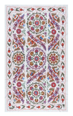 4.5x7.3 Ft Embroidered Suzani Bed Cover, Uzbek Wall Hanging, Wall Decor Fabric