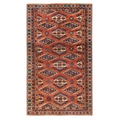 4'5"x7'6" Blush Red Antique Tekke Tourkaman Bokara Pure Wool Hand Knotted Rug