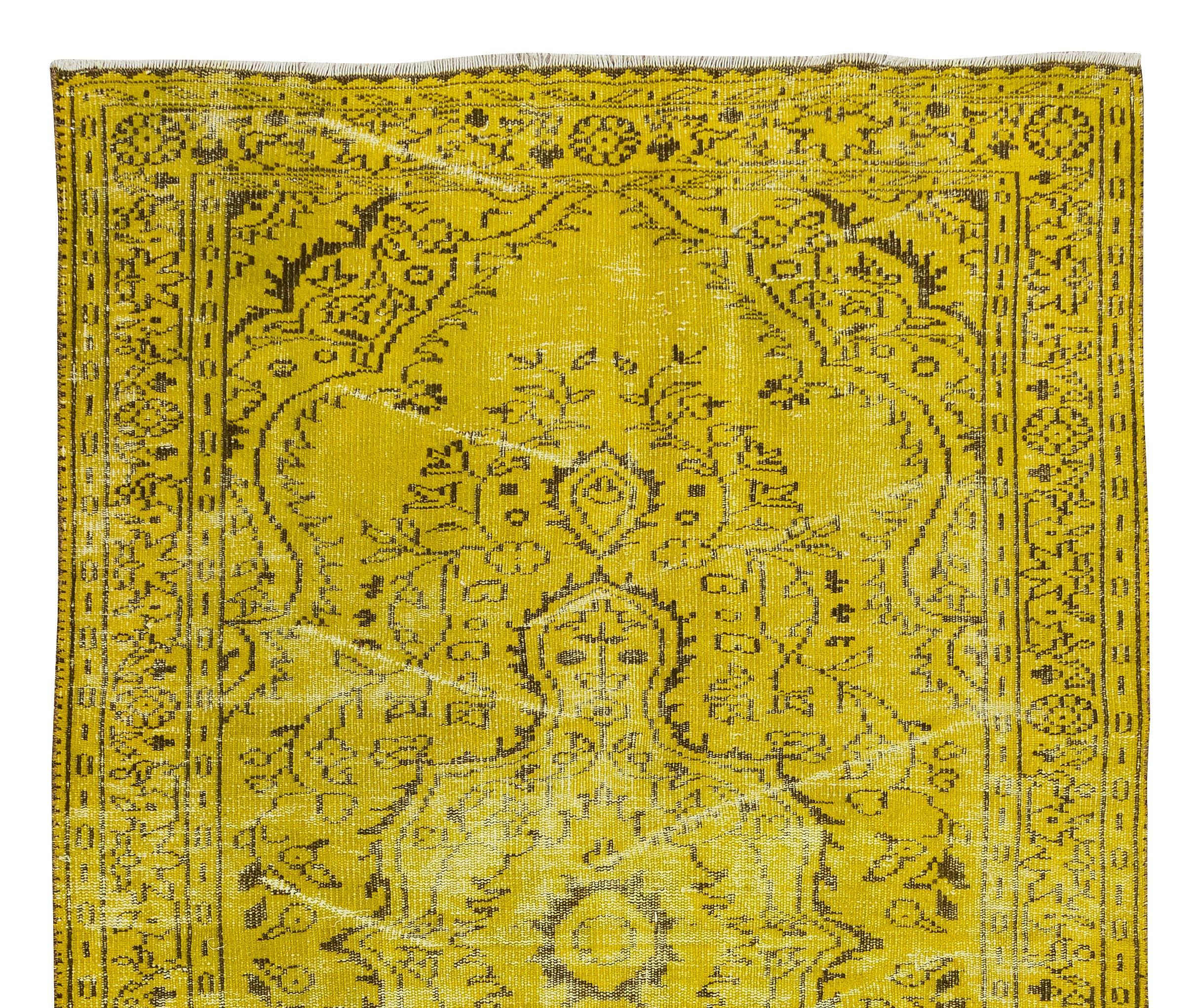 4.5x7.6 Ft Handmade Contemporary Türkisch Bereich Teppich in Gelb 4 Modern Interior (Handgeknüpft) im Angebot