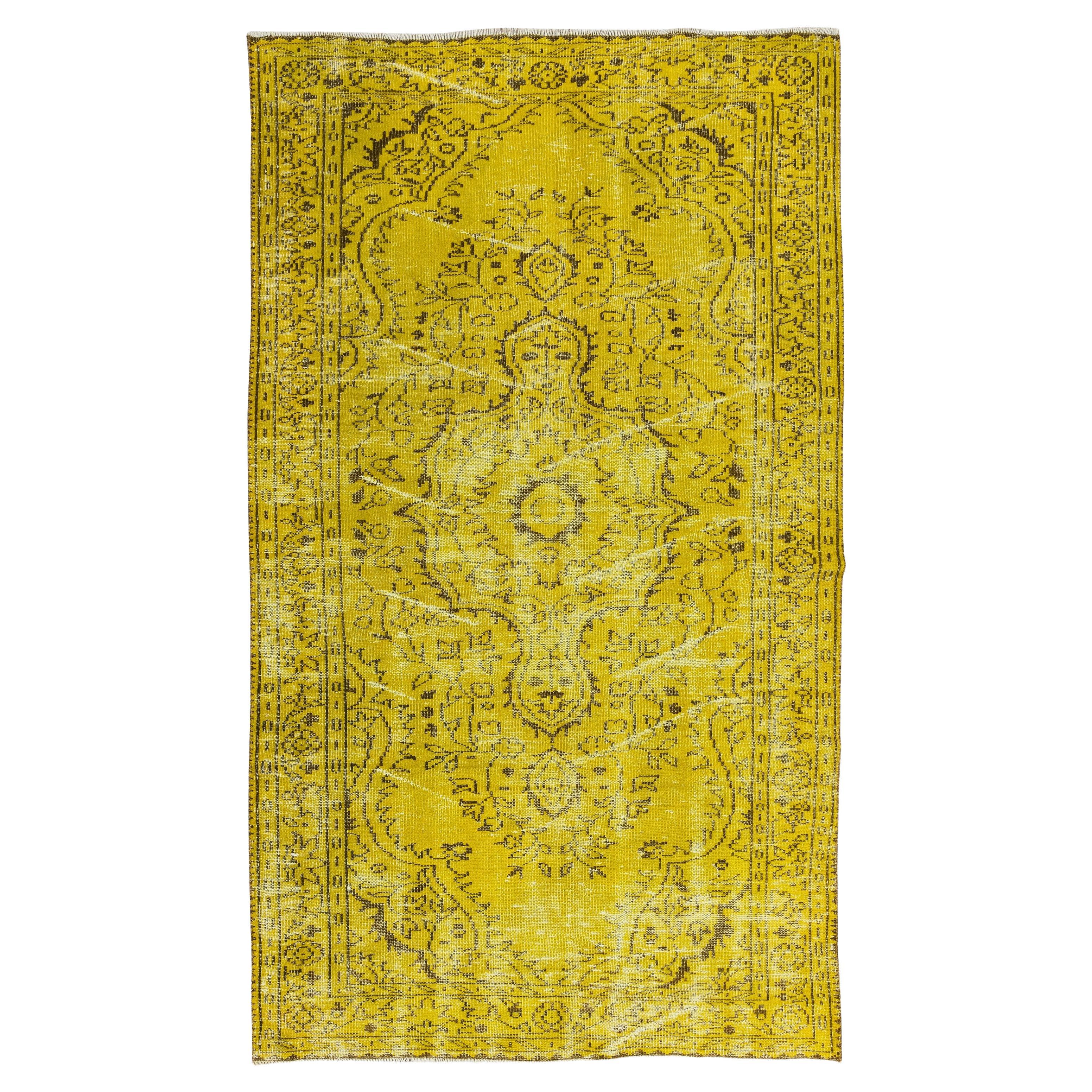 4.5x7.6 Ft Handmade Contemporary Turkish Area Rug in Yellow 4 Modern Interior For Sale