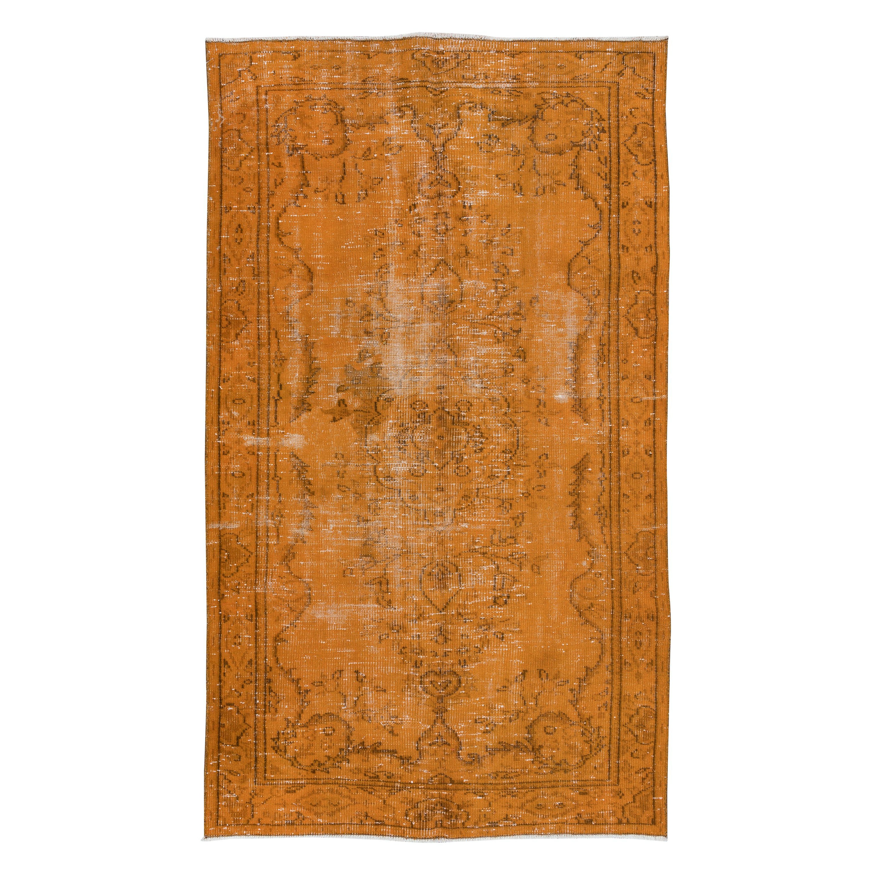 Tappeto d'area arancione vintage 4.5x7.7 Ft, tessuto e annodato a mano in Turchia