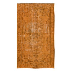 Tappeto d'area arancione vintage 4.5x7.7 Ft, tessuto e annodato a mano in Turchia