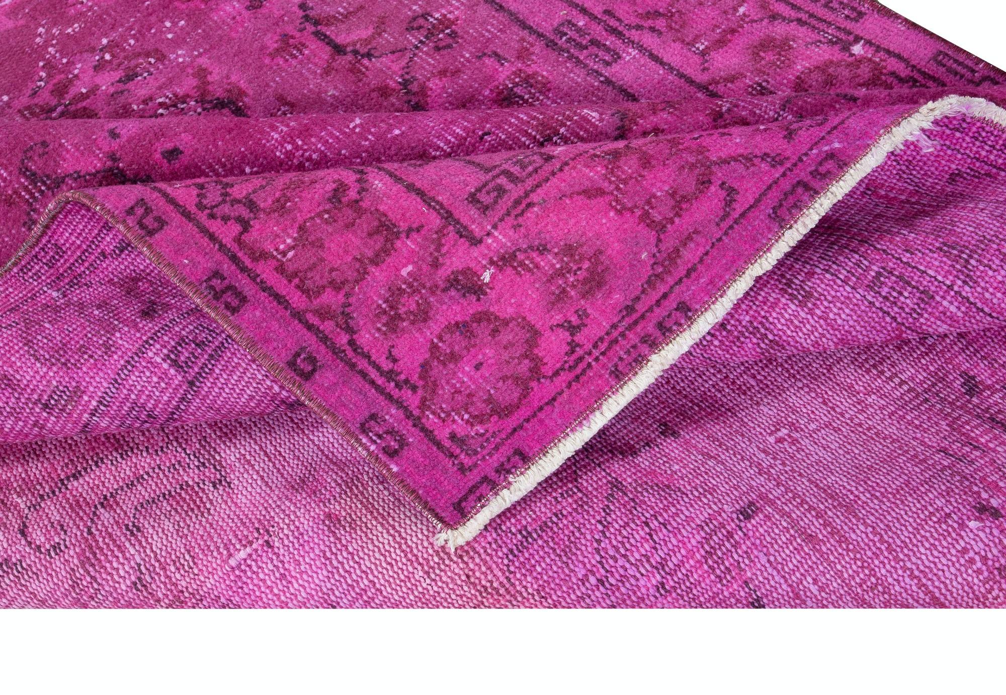 Modern 4.5x7.8 Ft Contemporary Pink Area Rug, Handmade Turkish Carpet, Floor Covering For Sale
