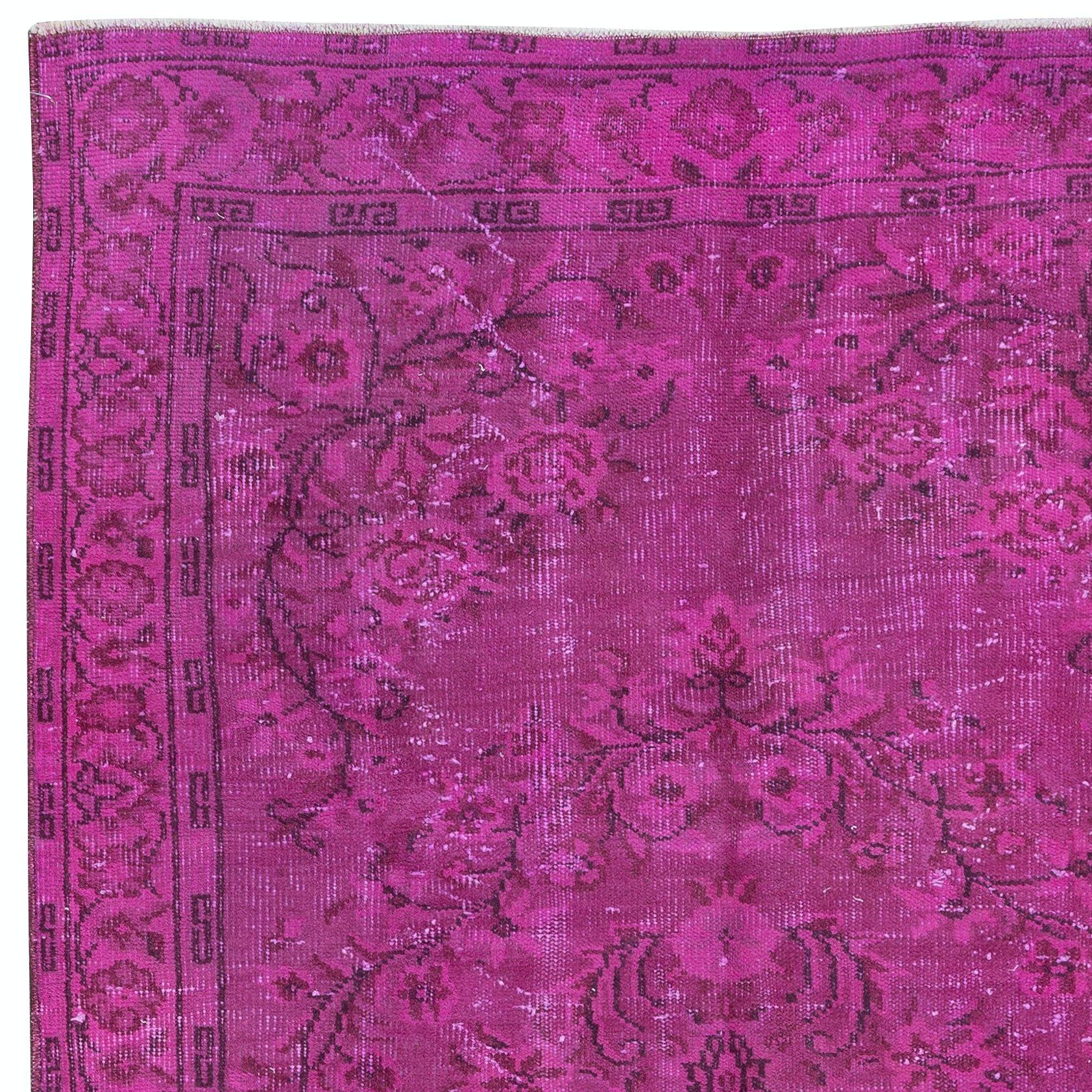 Hand-Woven 4.5x7.8 Ft Contemporary Pink Area Rug, Handmade Turkish Carpet, Floor Covering For Sale