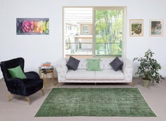 4.5x8.3 Ft Handmade Turkish Area Rug. Vintage Overdyed Green Rug for Modern Home