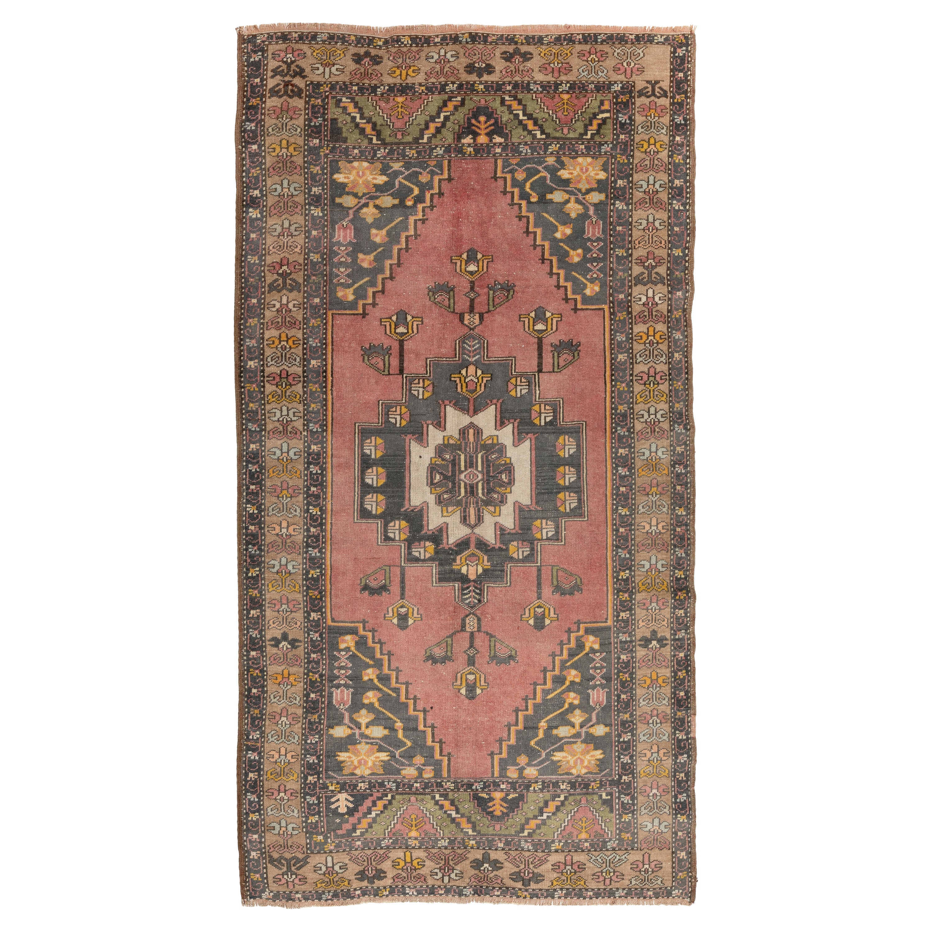 Tappeto vintage di villaggio fatto a mano 4,5x8,4 piedi, 1955 circa, tappeto orientale unico nel suo genere