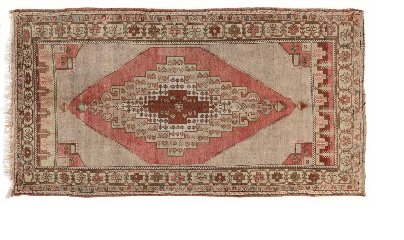 Hand-Knotted 4.5x8.6 Ft Handmade 1950s Turkish Village Rug with Geometric Medallion, All Wool For Sale