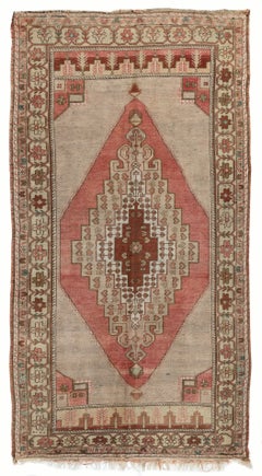 4.5x8.6 Ft Handmade 1950s Turkish Village Rug with Geometric Medallion, All Wool