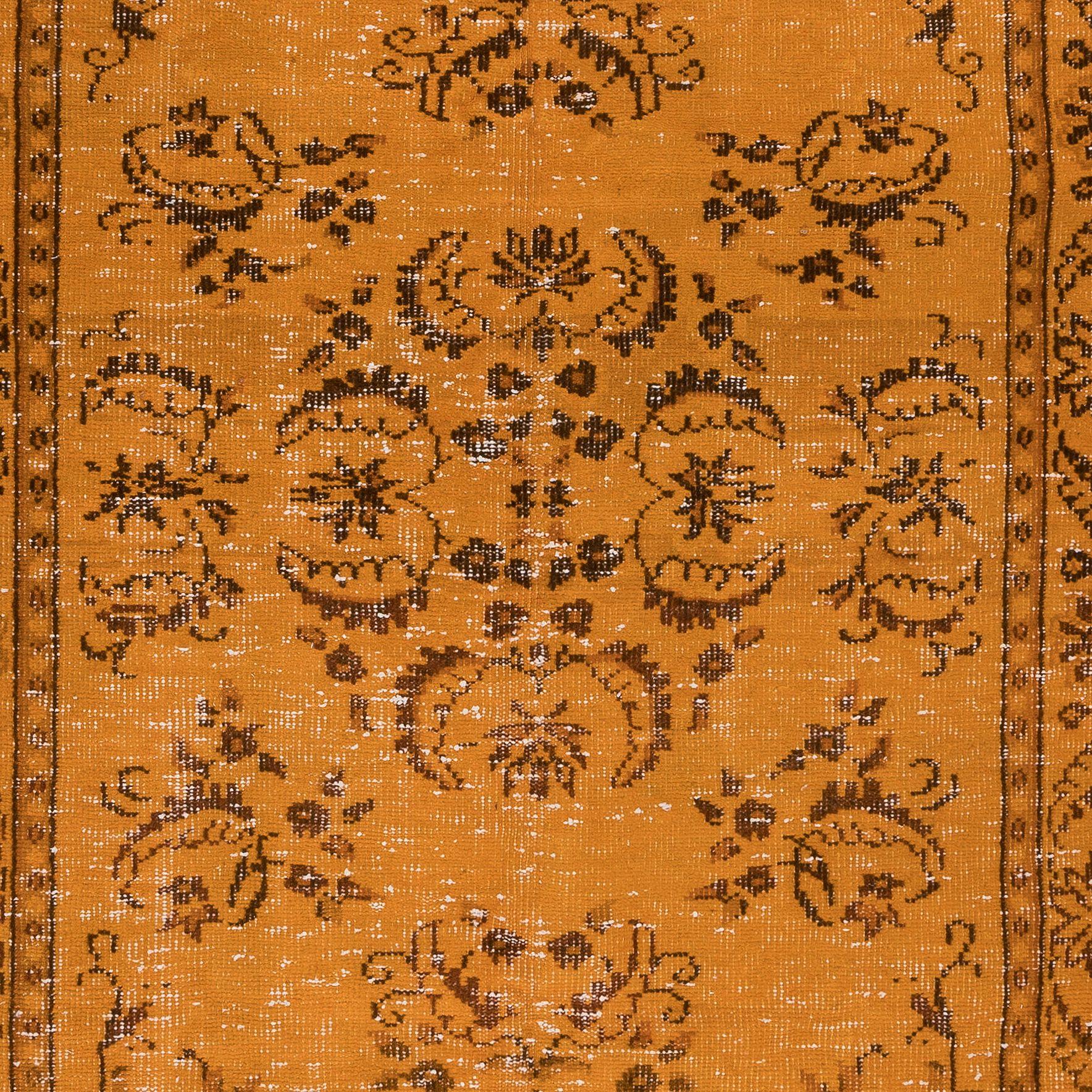 Modern 4.5x8.7 Ft Orange Area Rug From Turkey, Hand Knotted Contemporary Carpet For Sale
