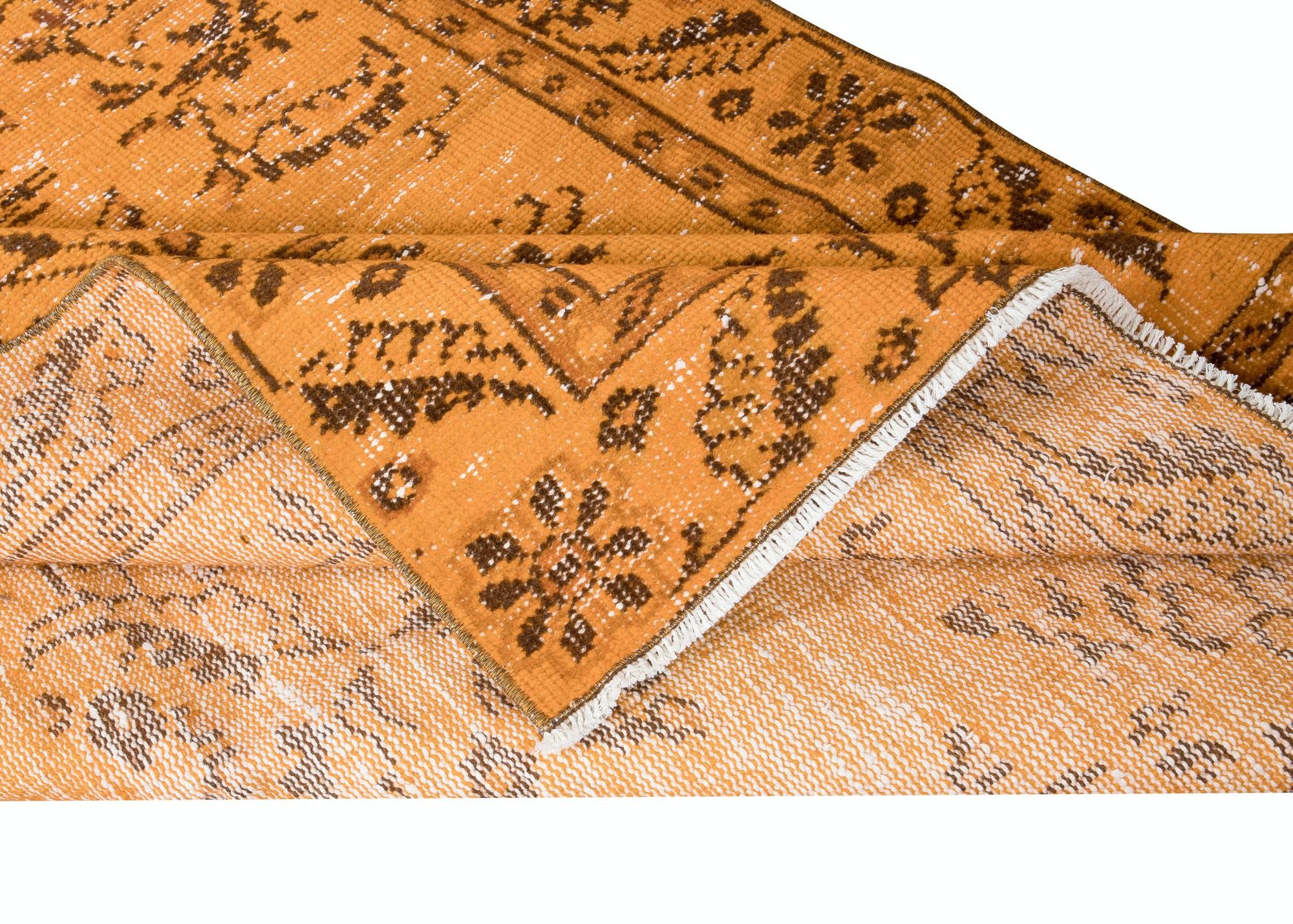 Turkish 4.5x8.7 Ft Orange Area Rug From Turkey, Hand Knotted Contemporary Carpet For Sale