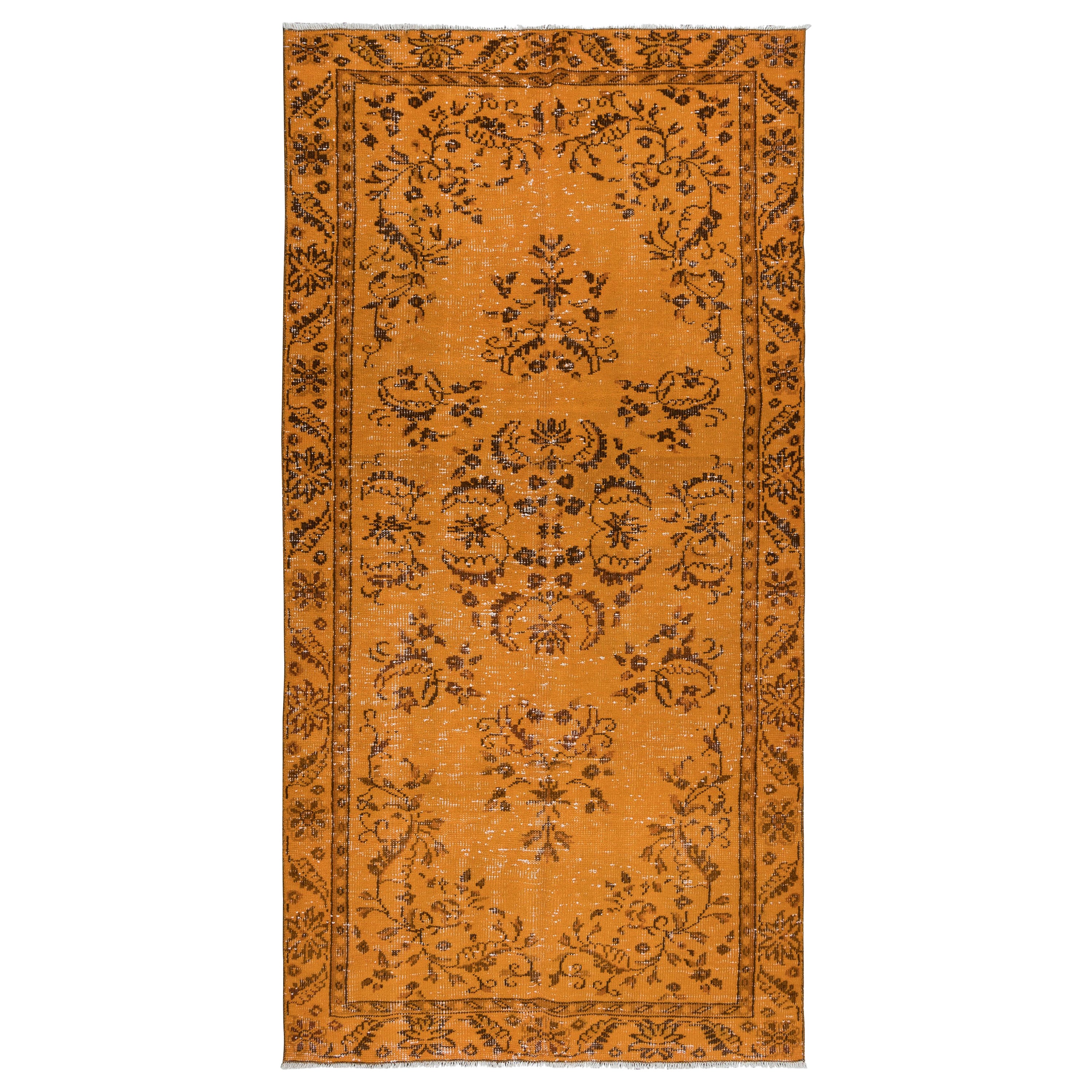 Tappeto arancione 4.5x8.7 Ft dalla Turchia, annodato a mano Contemporary Carpet