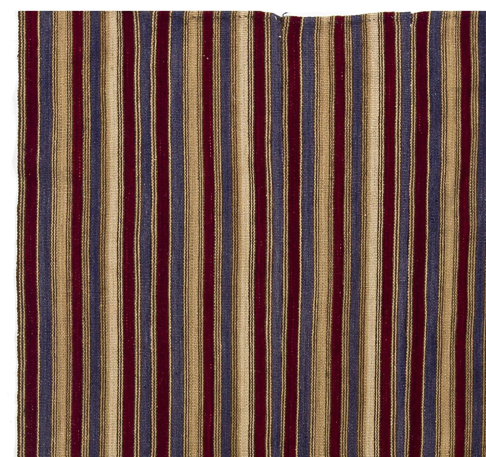 Turkish 4.5x8.7 Ft Vintage Handwoven Anatolian Kilim Rug with Vertical Bands, All Wool For Sale