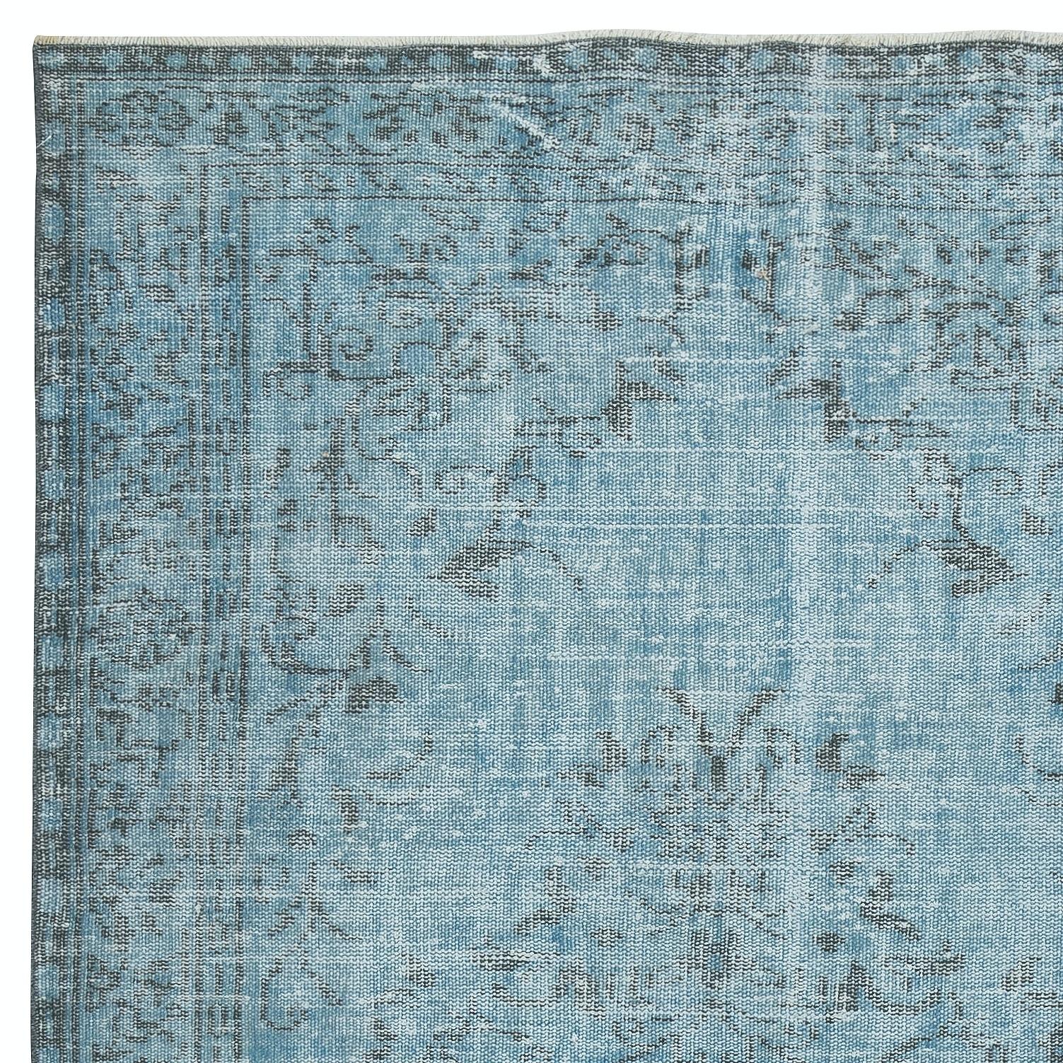 Alfombra turca hecha a mano de color azul claro de 4,5 x 9,5 pies para interiores contemporáneos Turco en venta