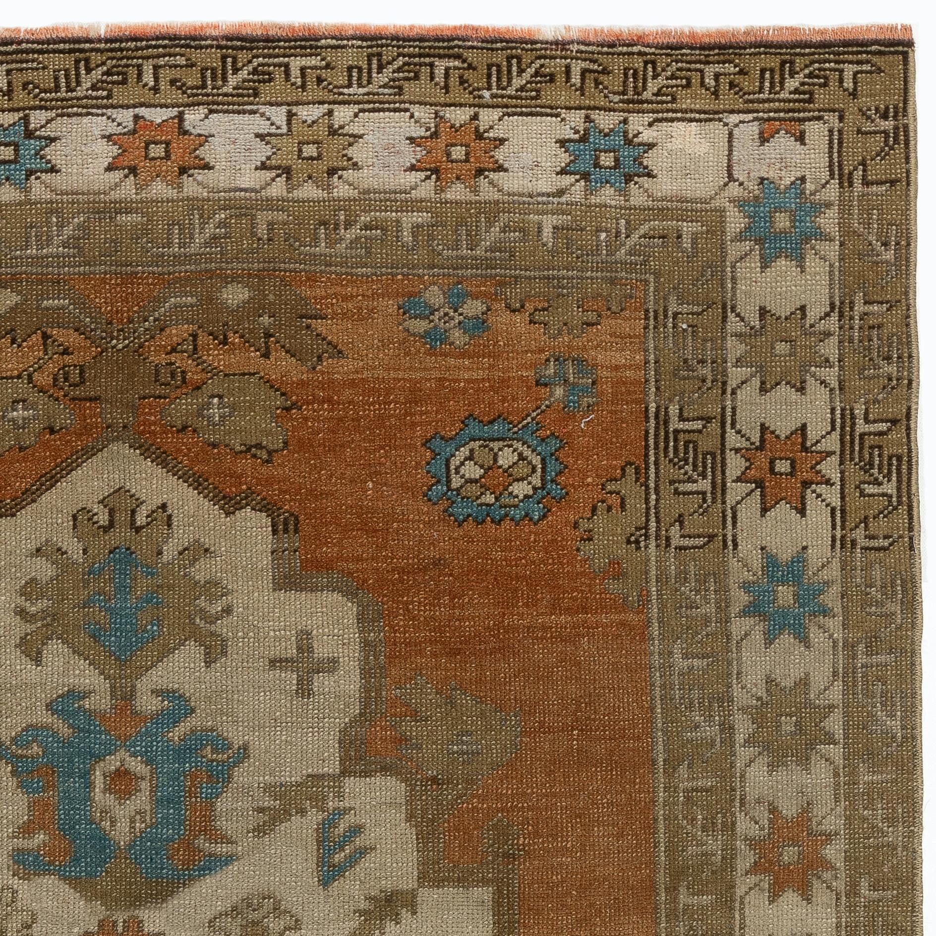 Tribal 4.5x9.5 Ft One of a kind Vintage Handmade Turkish Area Rug, Ca 1950, 100% Wool For Sale