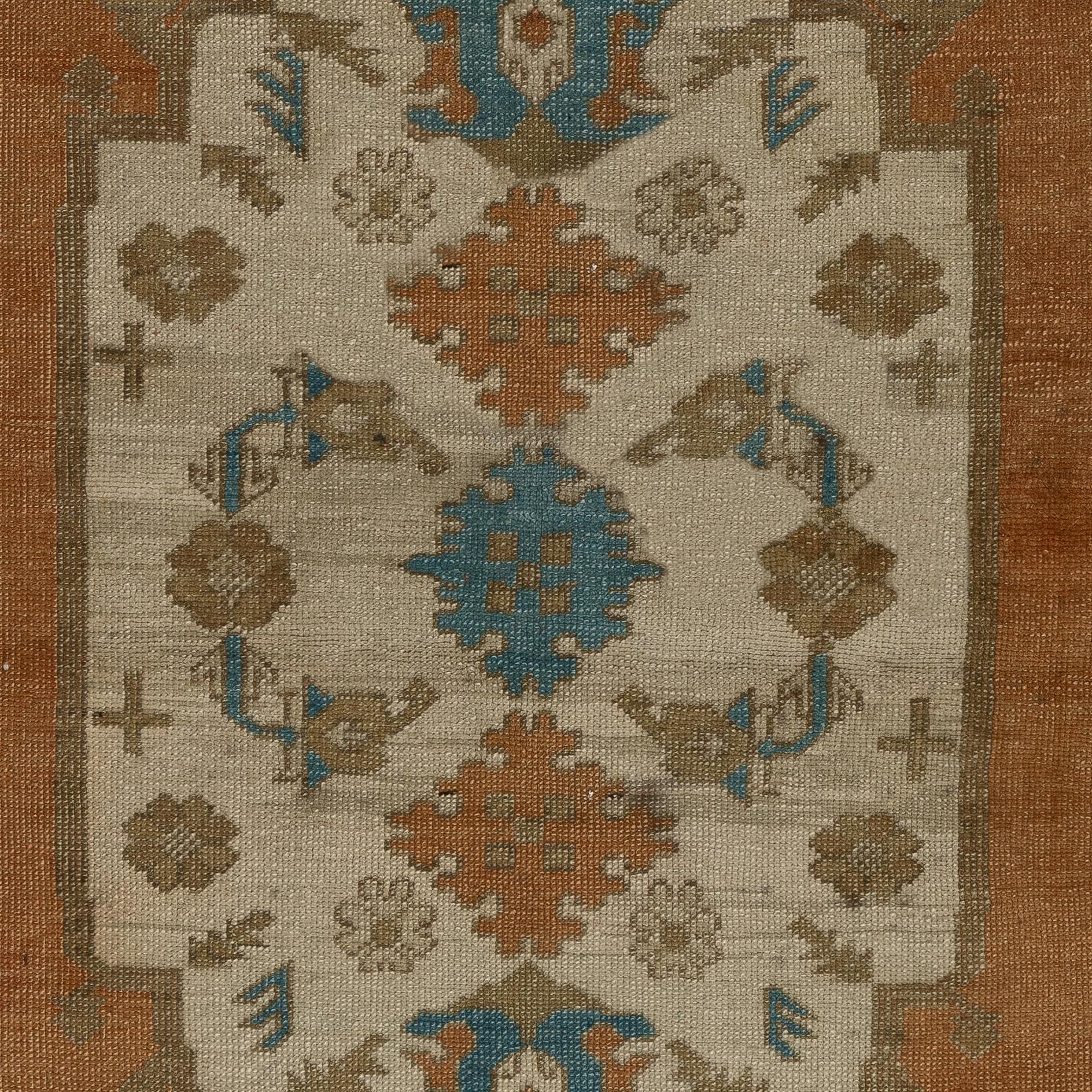 Hand-Knotted 4.5x9.5 Ft One of a kind Vintage Handmade Turkish Area Rug, Ca 1950, 100% Wool For Sale