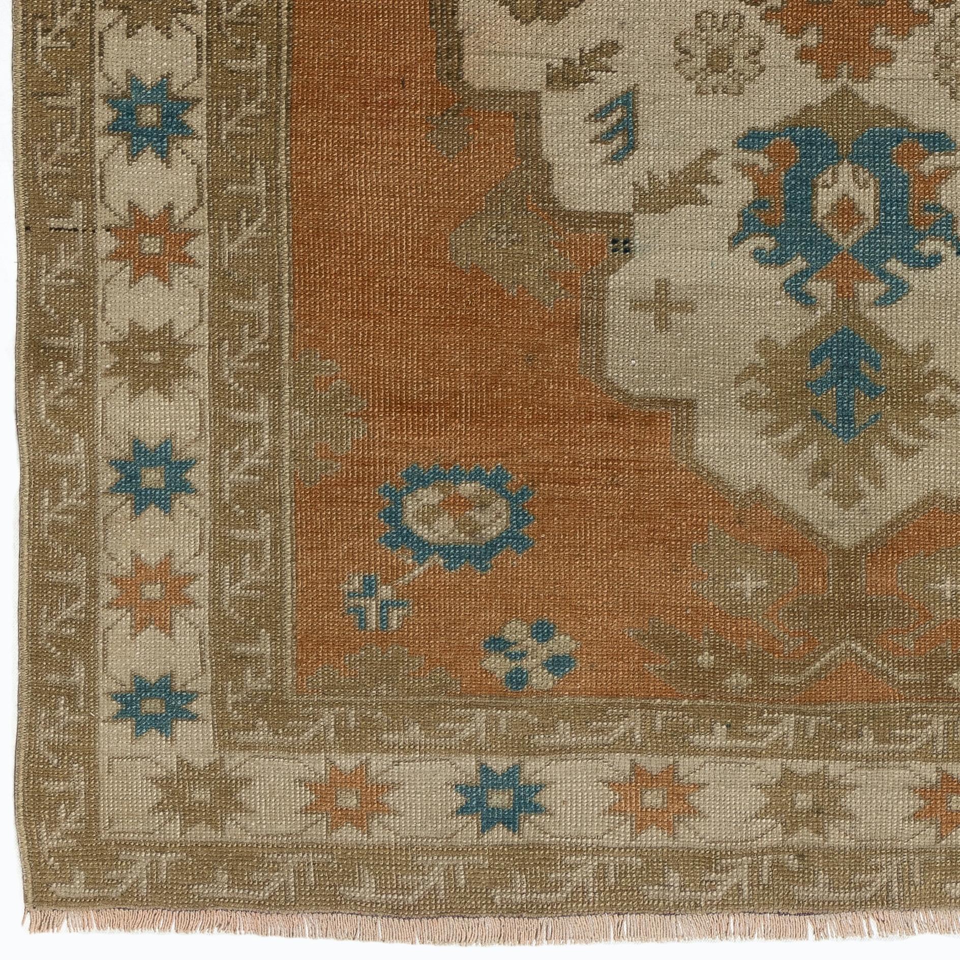 4.5x9.5 Ft One of a kind Vintage Handmade Turkish Area Rug, Ca 1950, 100% Wool In Good Condition For Sale In Spring Valley, NY