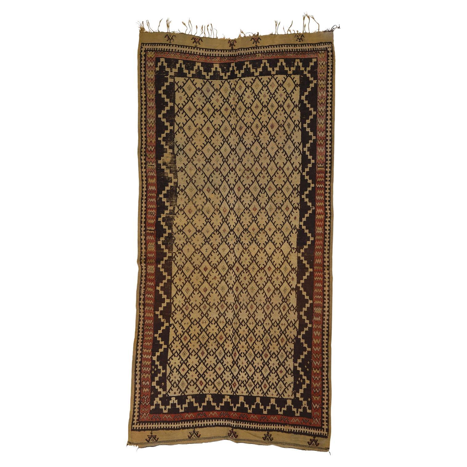 4’6 1/2” x 9’3” Magnolia Yellow Flatweave, Handmade Moroccan Wool Vintage Rug