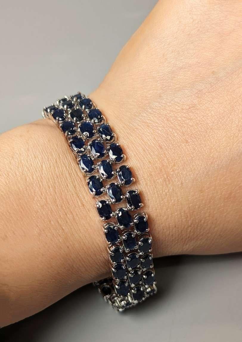 Contemporary 46-1/5ct. Oval Genuine Sapphire Bracelet in Sterling Silver For Sale