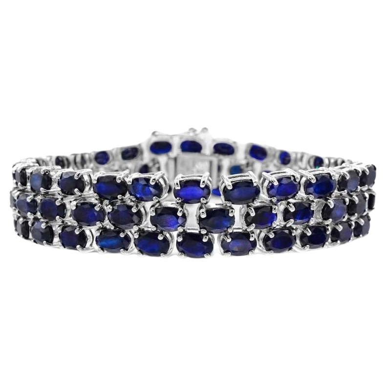 46-1/5ct. Oval Genuine Sapphire Bracelet in Sterling Silver For Sale