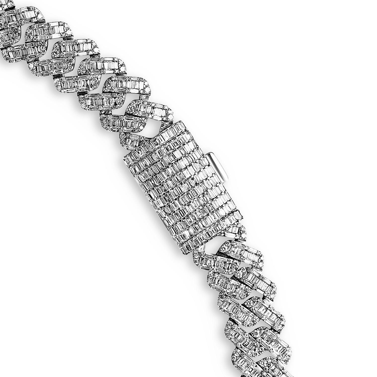 Mixed Cut 46 Carat Combine Mix Shape Diamond Cuban Link Chain Necklace Certified For Sale