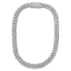 Used 46 Carat Combine Mix Shape Diamond Cuban Link Chain Necklace Certified