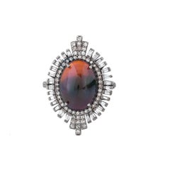 4.6ct Opal and Diamond Solitaire Ring in Silver by Gems Paradise