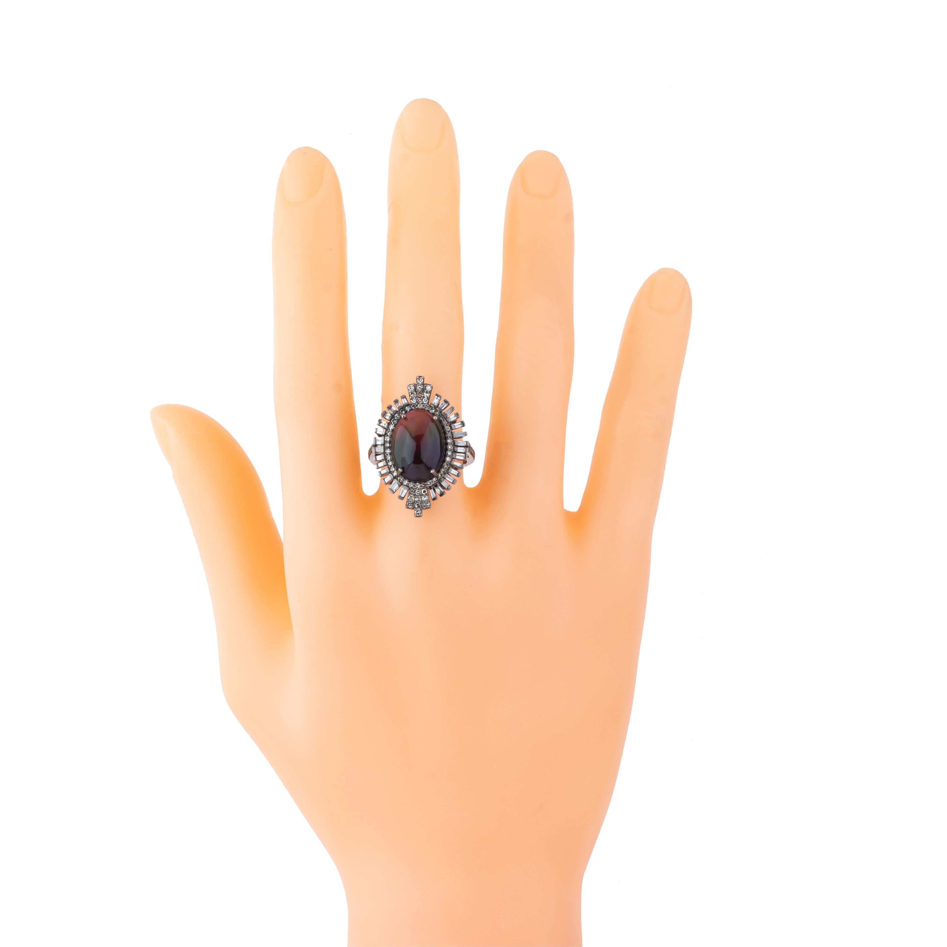 Solitärring mit 4,6 Karat Diamant und Opal im Zustand „Neu“ im Angebot in Jaipur, IN