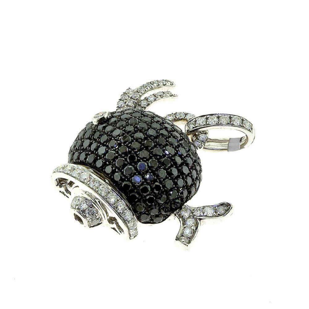 Style: Pendant

Metal: White Gold

Metal Purity: 14k

Stones: Black Diamonds (132 Round Brilliant), Diamonds (57 Round Brilliant)

Black Diamond Ct Weight:  3.54 ct

Diamond Ct Weight:  1.10ct

Weight:  7.47 grams

Includes:  2 yr warranty with