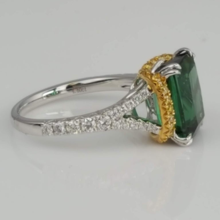 4.6 Carat Emerald Cut Green Tourmaline and 0.55 Carat Diamond Ring in ...