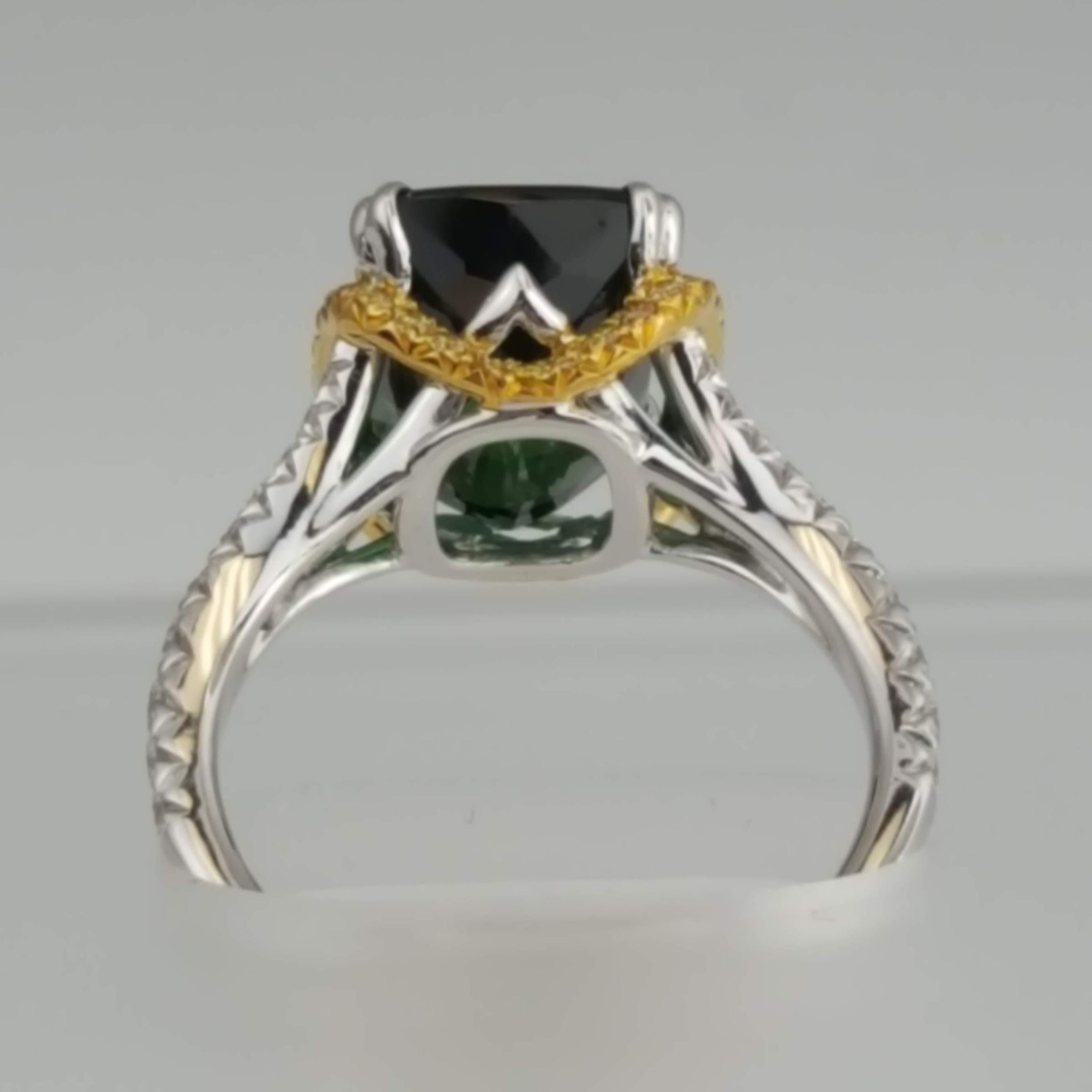 4.6 Carat Emerald Cut Green Tourmaline and 0.55 Carat Diamond Ring in 18k Gold In New Condition In New York, NY